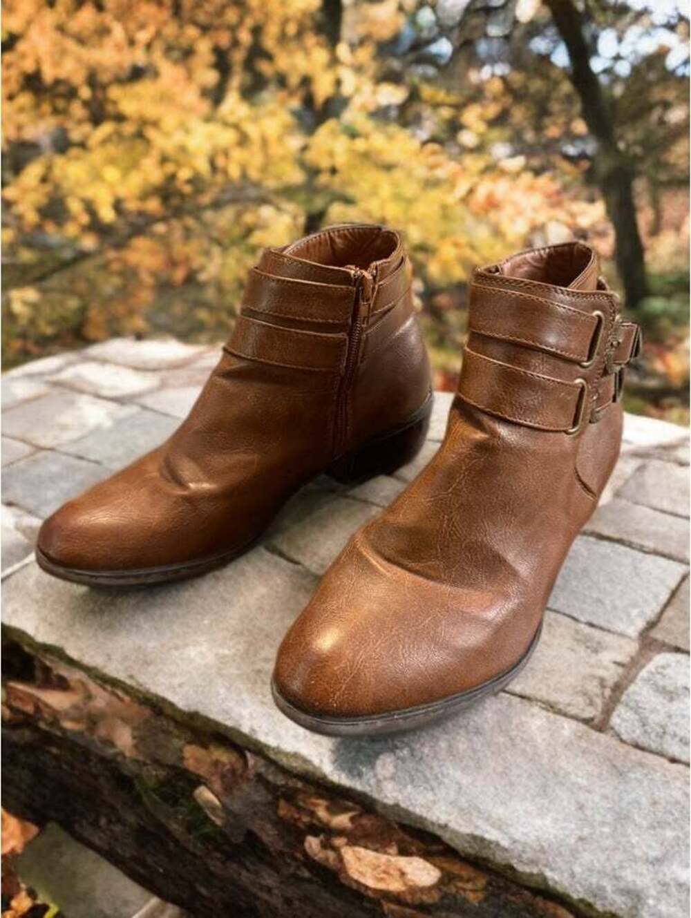 Ardene Brown Ankle Boots Memory Foam Low Heel Comfortable Walking Shoes 9